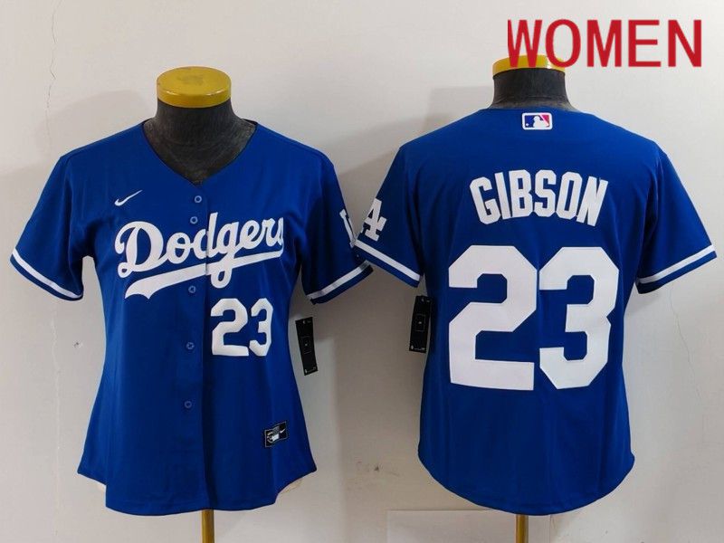 Women Los Angeles Dodgers 23 Gibson Blue Nike Game 2024 MLB Jersey style 4
